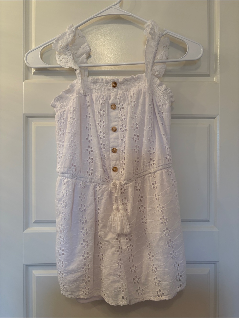 Girls' White Eyelet Tassel Sundress